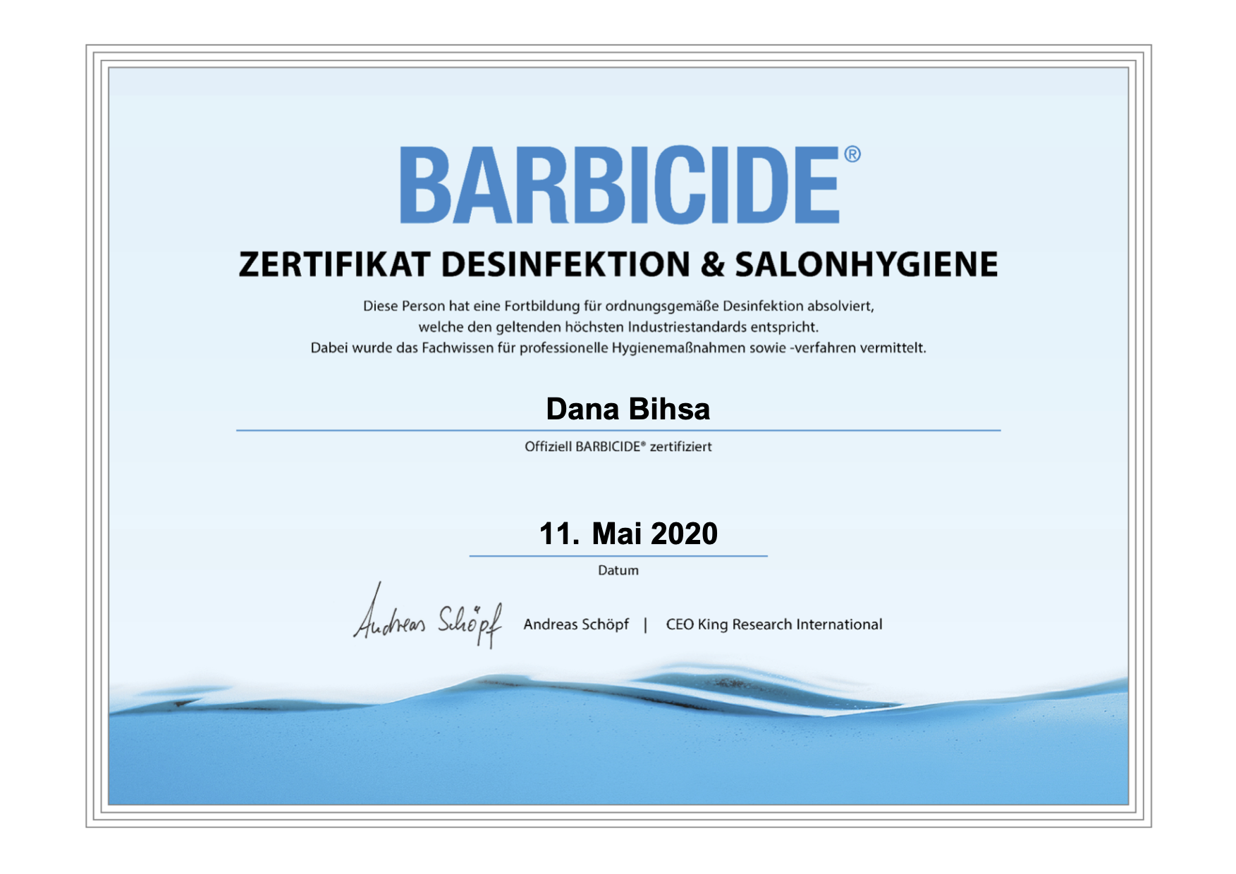 Barbicide Zertifikat Desinfektion & Salonhygiene